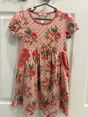 Floral Pink Polka Dot Kids Matilda Jane Dress with Pockets